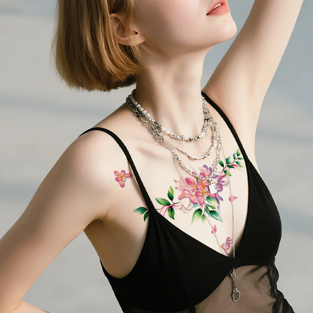 4 عبوات كبيرة من الوشم المؤقت المثير للنساء |   فن الجسم المزيف Underboob والظهر السفلي |   زهر الكرز الوردي زهرة اللوتس روز ديس