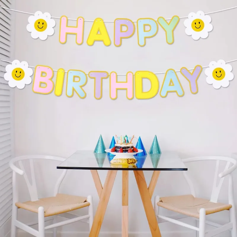 1 Stück Gänseblümchen Happy Birthday Party Dekorationsbanner Kinder Erwachsene Szenerie Bunte Flaggen Party Foto-Requisiten – Detail 4