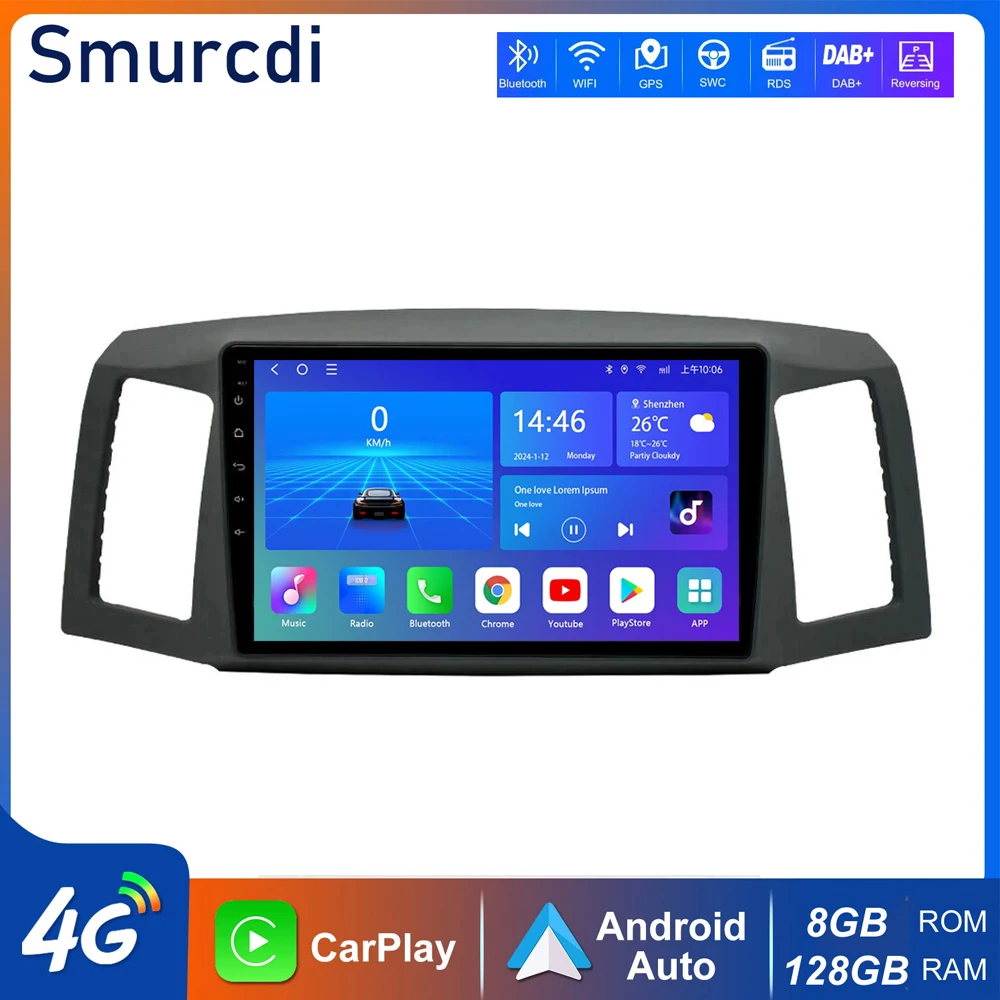 

Автомагнитола Android 16 с Carplay и Auto для JEEP Grand Cherokee WK 2004-2007: Мультимедийный GPS-навигатор, видеоплеер, Wi-Fi+4G