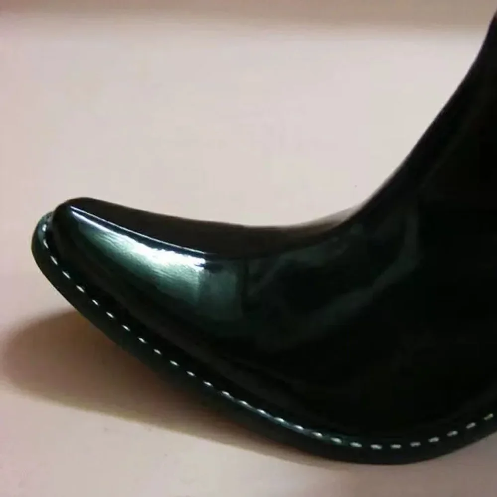 Men's Patent Leather High Heels Riding Boots Zip Stage Perform Black Over-the-Knee Western Thick Sole Pointed Toe Long Boots