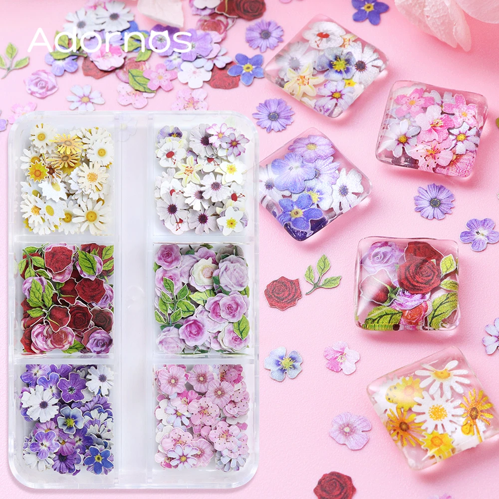 6 Grids Flowers Wood Pulp Chips Epoxy Resin Filling Mixed Rose Iris Vetiver Flower Leaf Valentines Day DIY Crafts Jewelry Making