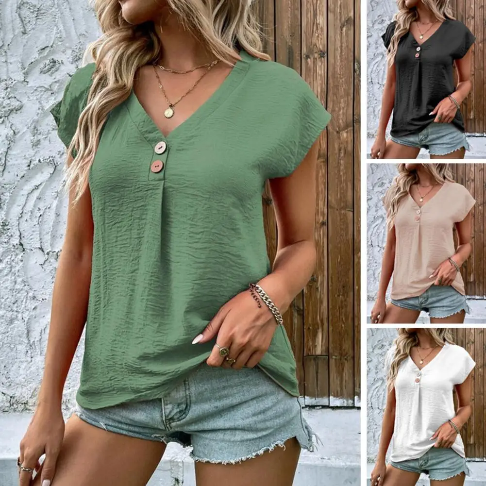 2025, Damen-Bluse, Knopfverschluss, Fledermausärmel, V-Ausschnitt, weiche Textur, bequem, dehnbar, locker sitzend, weibliches Top, modisches Outfit