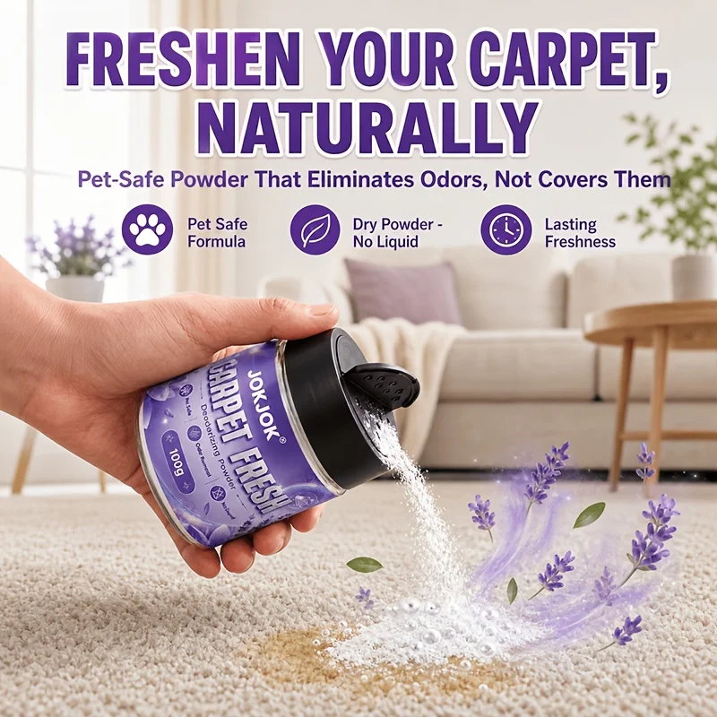 Lavender-Scented Carpet Cleaning Powder Pet-Friendly Natural Deodorizer Stain Remover Dry Fabric Refresher for Carpets Sofas Car Seat Cushions Home Car Safe Use