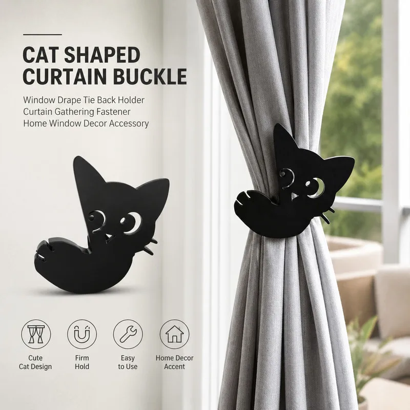 Cat Shaped Curtain Buckle Window Drape Tie Back Holder Curtain Gathering Fastener Home Window Decor Accessory