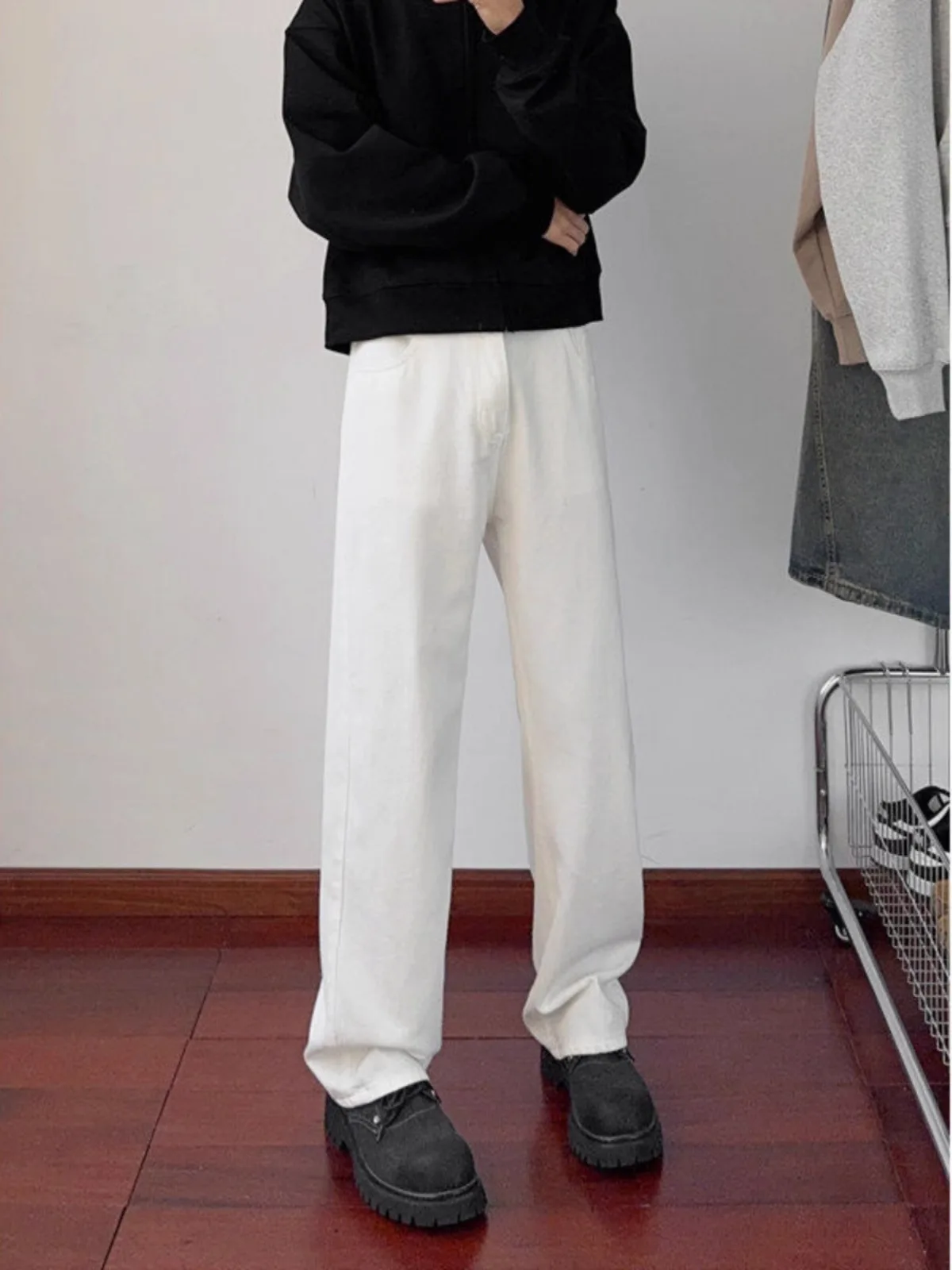 Jeans bianchi americani retrò Jeans da uomo dimagranti a vita alta a gamba dritta Jeans alla moda e in misto cotone e poliestere Haome