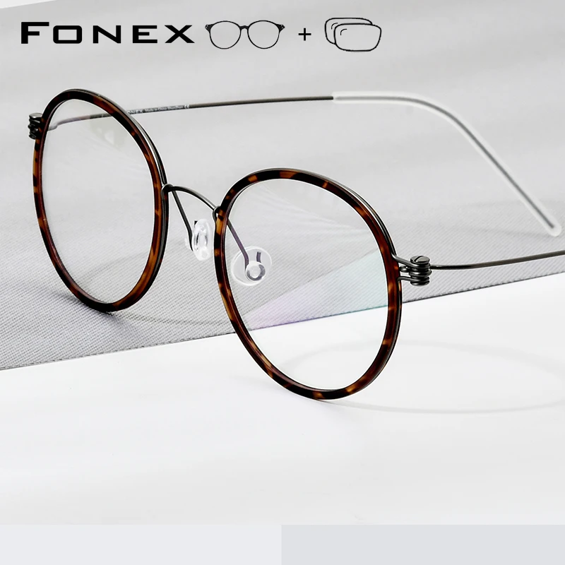 FONEX Titanium Progressive Prescription Eyeglasses Anti Blue Myopia Optical Lens Eyewear Women Round Glasses for Men 7512