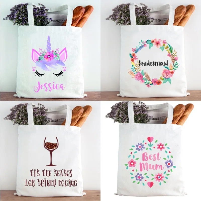 يونيكورن حمل حقيبة الوردي الأرجواني الأزهار طباعة حقيبة قماش قنب المرأة التسوق اليومي فئة العمل التدريس حقيبة قماش قنب حقيبة الطريق على المدى القصير #1