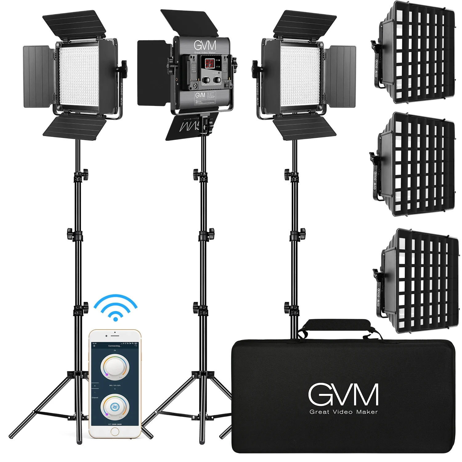 GVM 560AS Bi-Color LED Photographic Lighting Video Studio Light App Remote Digital Adjustable 560 LED Lamp Panel Kit