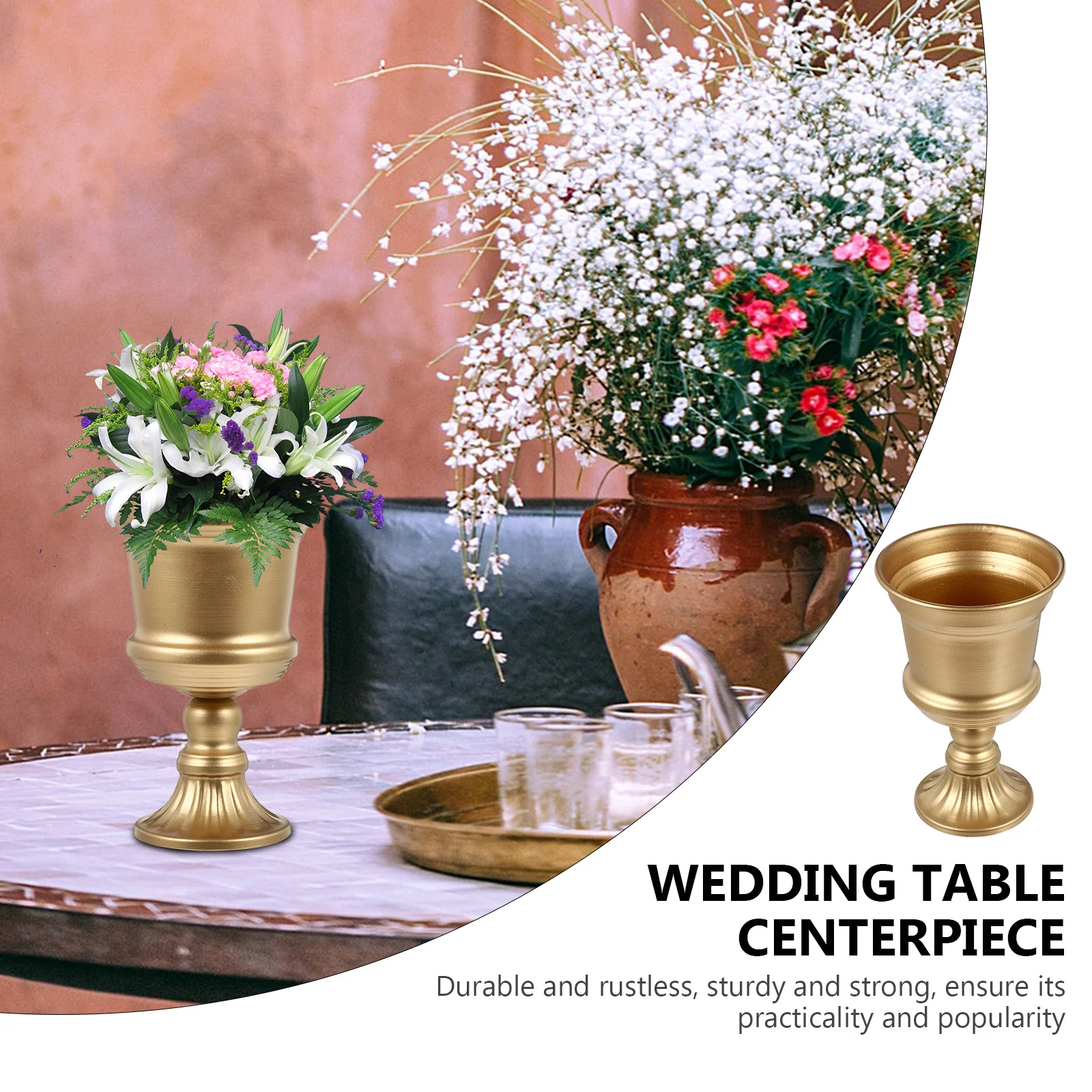 

1Pcs Iron Art Flower Vase Sturdy Metal Flower Pot Wedding Centerpiece Home Office Hotel Decoration Tabletop Floral Arrangement