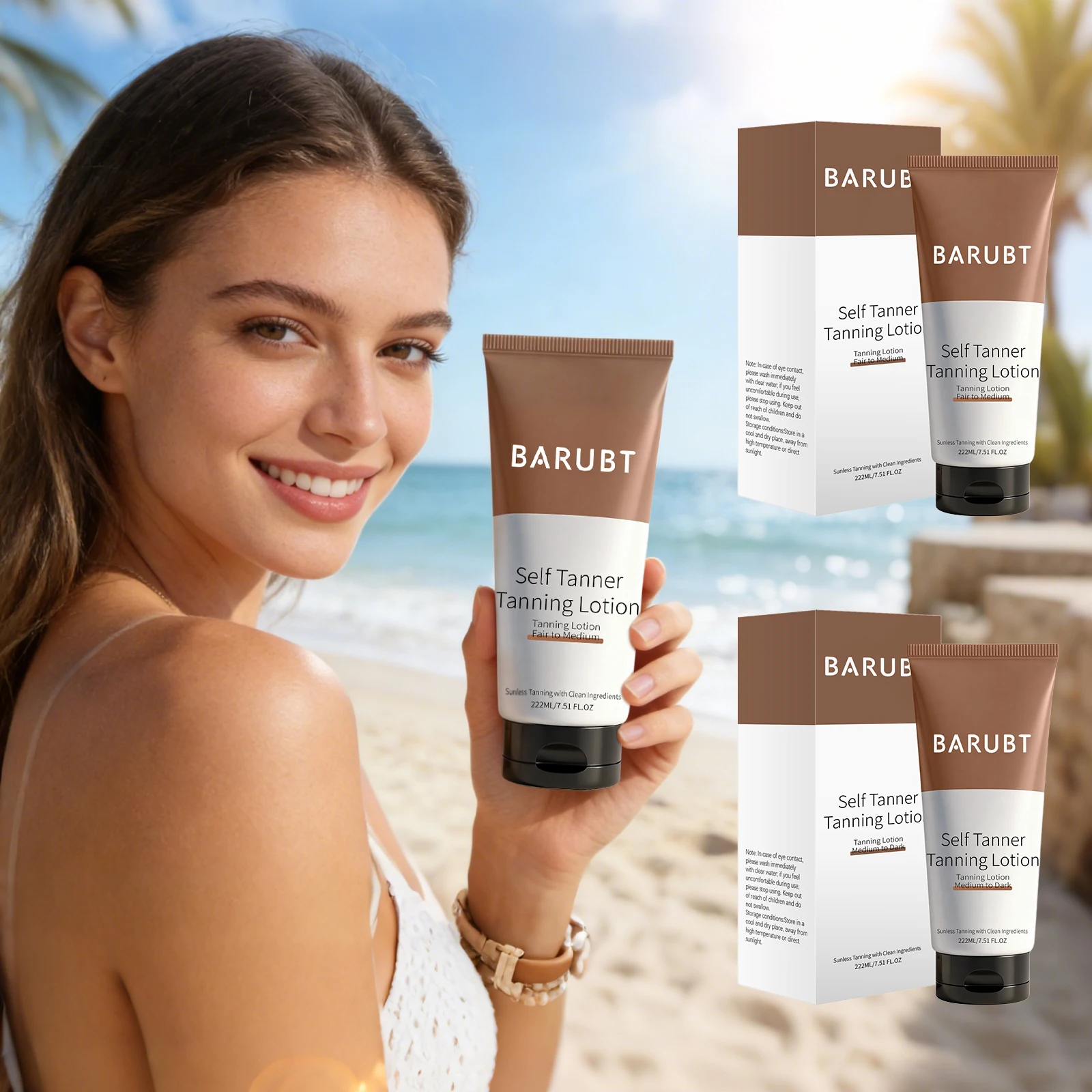 

Лосьон для автозагара 222 мл: предотвращает солнечные ожоги, выравнивает тон кожи, увлажняет, обеспечивает стойкий естественный бронзовый оттенок, легко впитывается, для использования в помещении