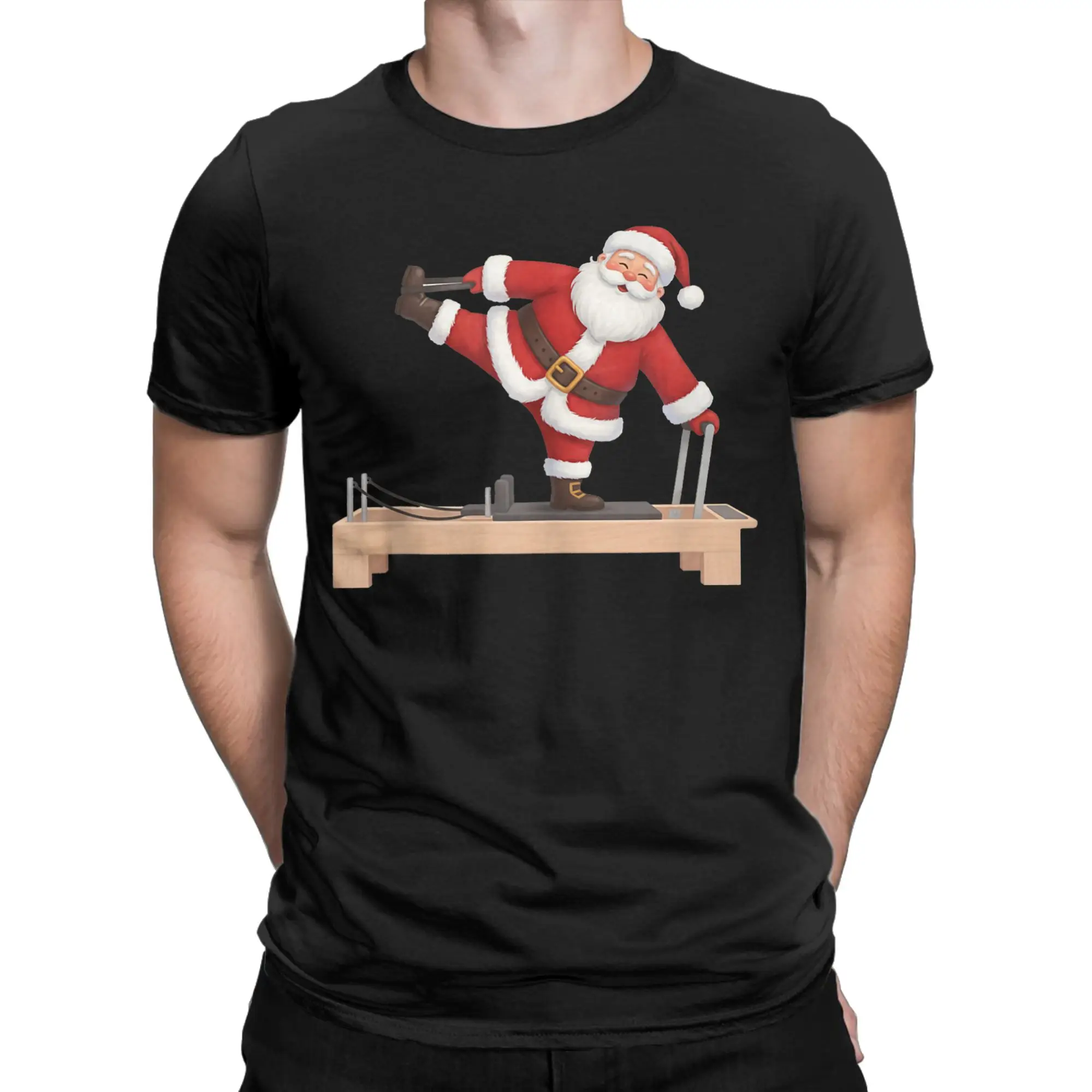 Fun Santa Doing Reformer Pilates Christmas Xmas Pilates T-Shirt Men  Fashion Cotton Tee Shirt Short Sleeve T Shirt Classic Tops
