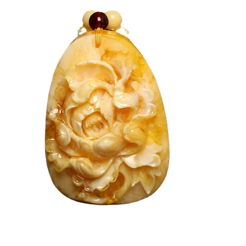 White Nectar Yellow Chicken Grease Beeswax Peony Pendant Necklace Live Broadcast Amber Blooming Rich Sweater Chain Men and Women