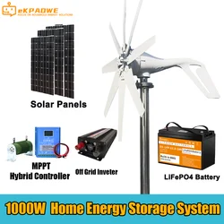 1000W 12V 24V 48V Free Energy Windmill Wind Power Wind Turbine Generator MPPT Controller  220V Inverter Solar Battery Home use