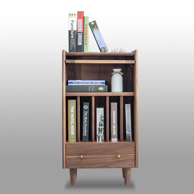 solid wood small unit bookcase minimalist modern storage oak black walnut magazine cabinet storage side cabinet Japanese style