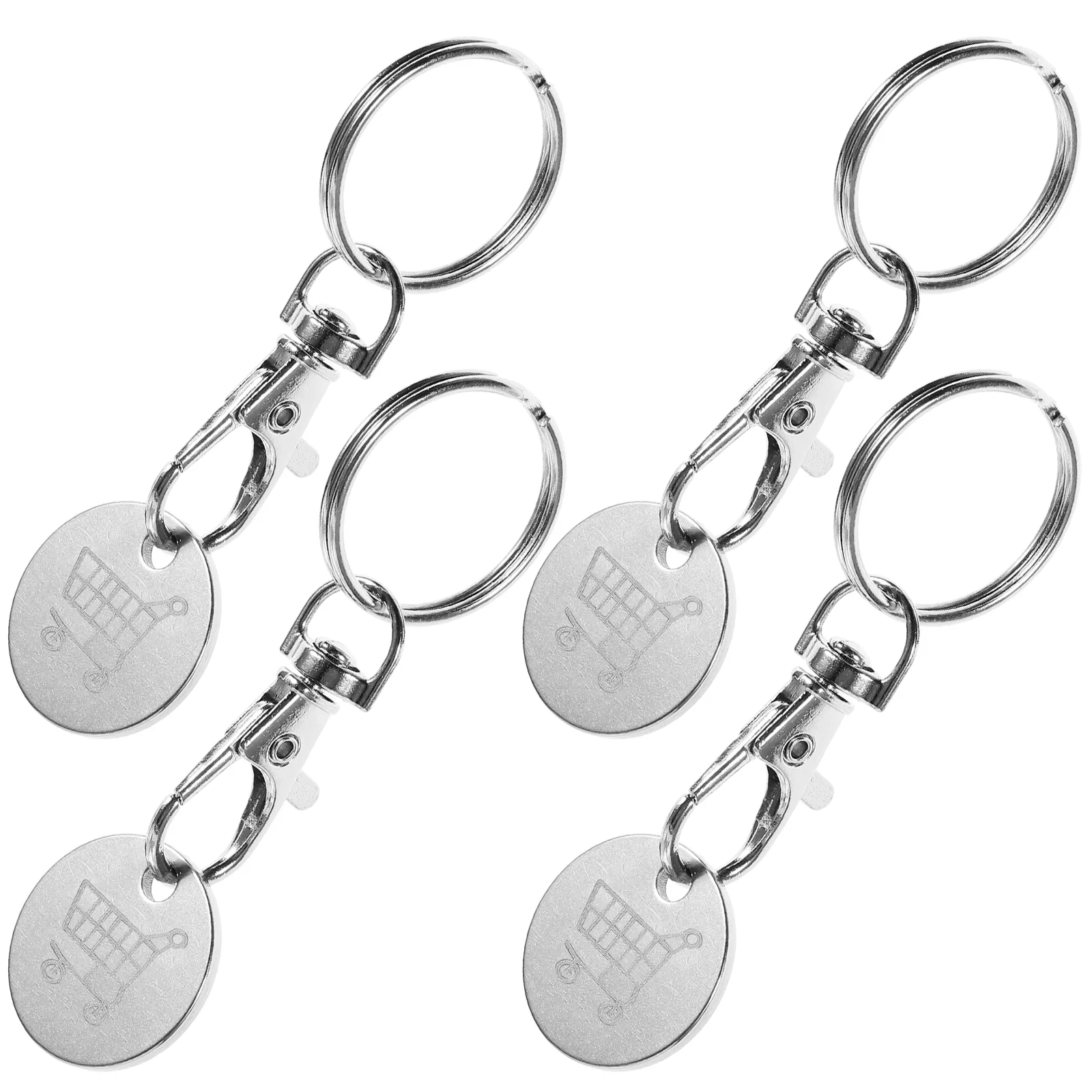 4 buah gantungan kunci Token keranjang belanja troli ornamen Token baja tahan karat liontin Carabiner