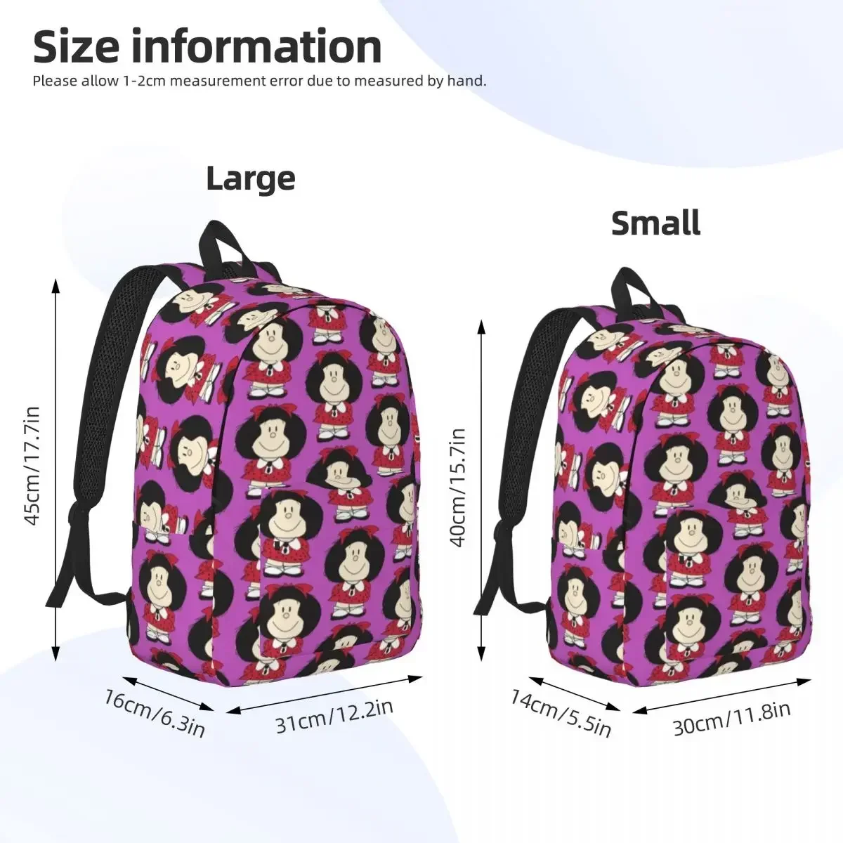 Happy Mafalda for Teens Student School Bookbag Kawaii Cartoon Canvas Daypack Elementary High College Gift