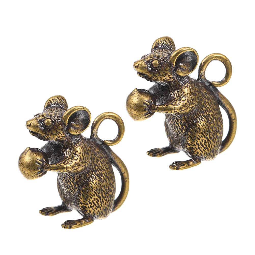 2 pçs encantos de mouse de bronze pingente de rato para chaveiro decoração de mouse de bronze ornamento de mesa mouse do zodíaco chinês pendurado ornamento rato sc