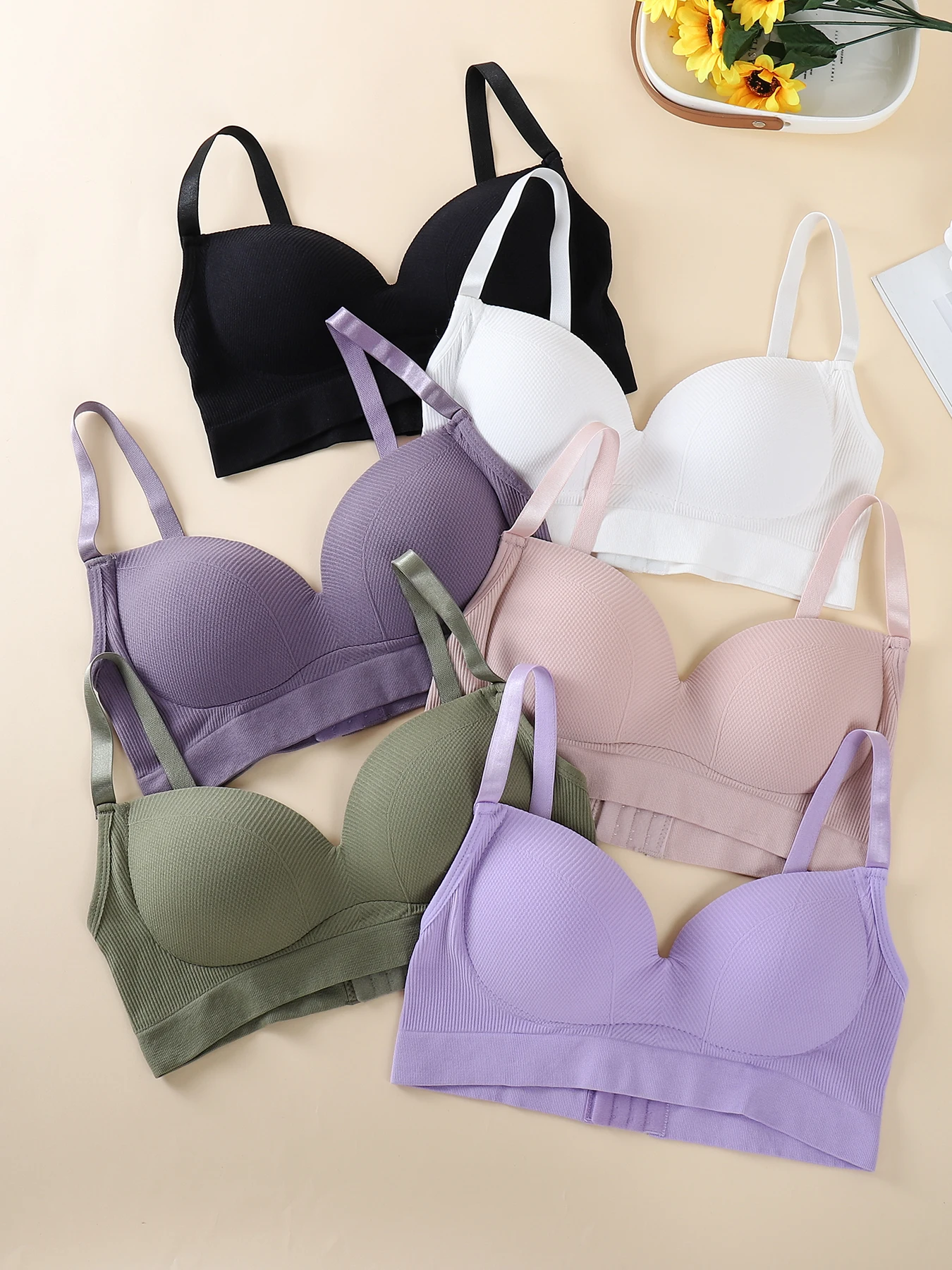 

Цельный - женский бюстгальтер - молодой женский бюстгальтер пуш-ап - без стального кольца для предотвращения провисания - простое однотонное женское нижнее белье - подходит для дома, офиса, путешествий и других сцен