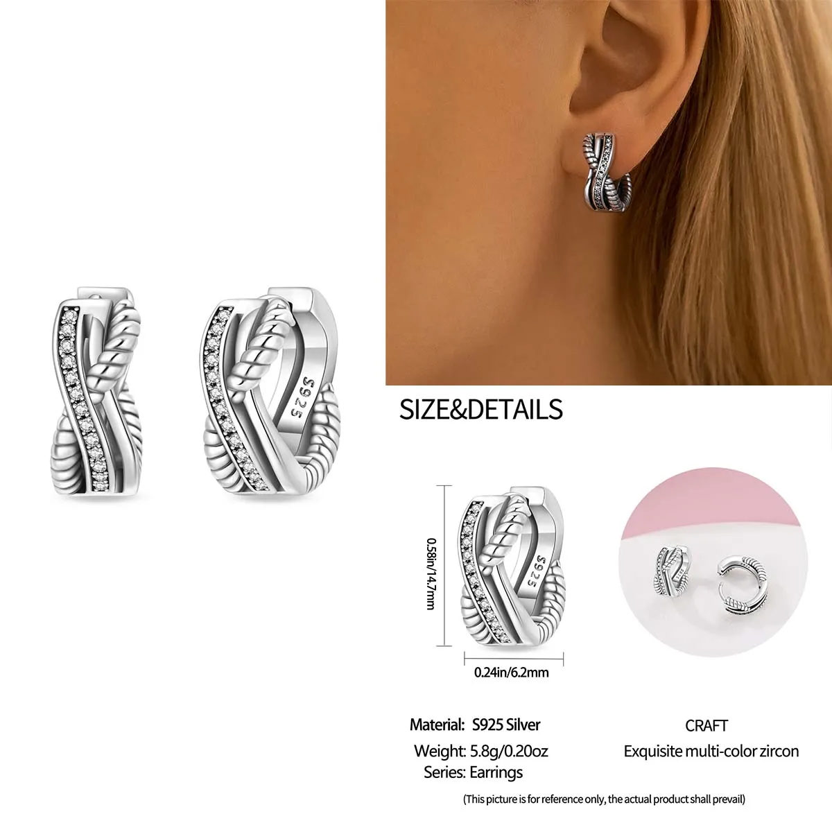 New Original 925 Sterling Silver Vintage Intertwined Earrings for Women Fashion Quality Zircon Birthday Gift Fashion Jewelry