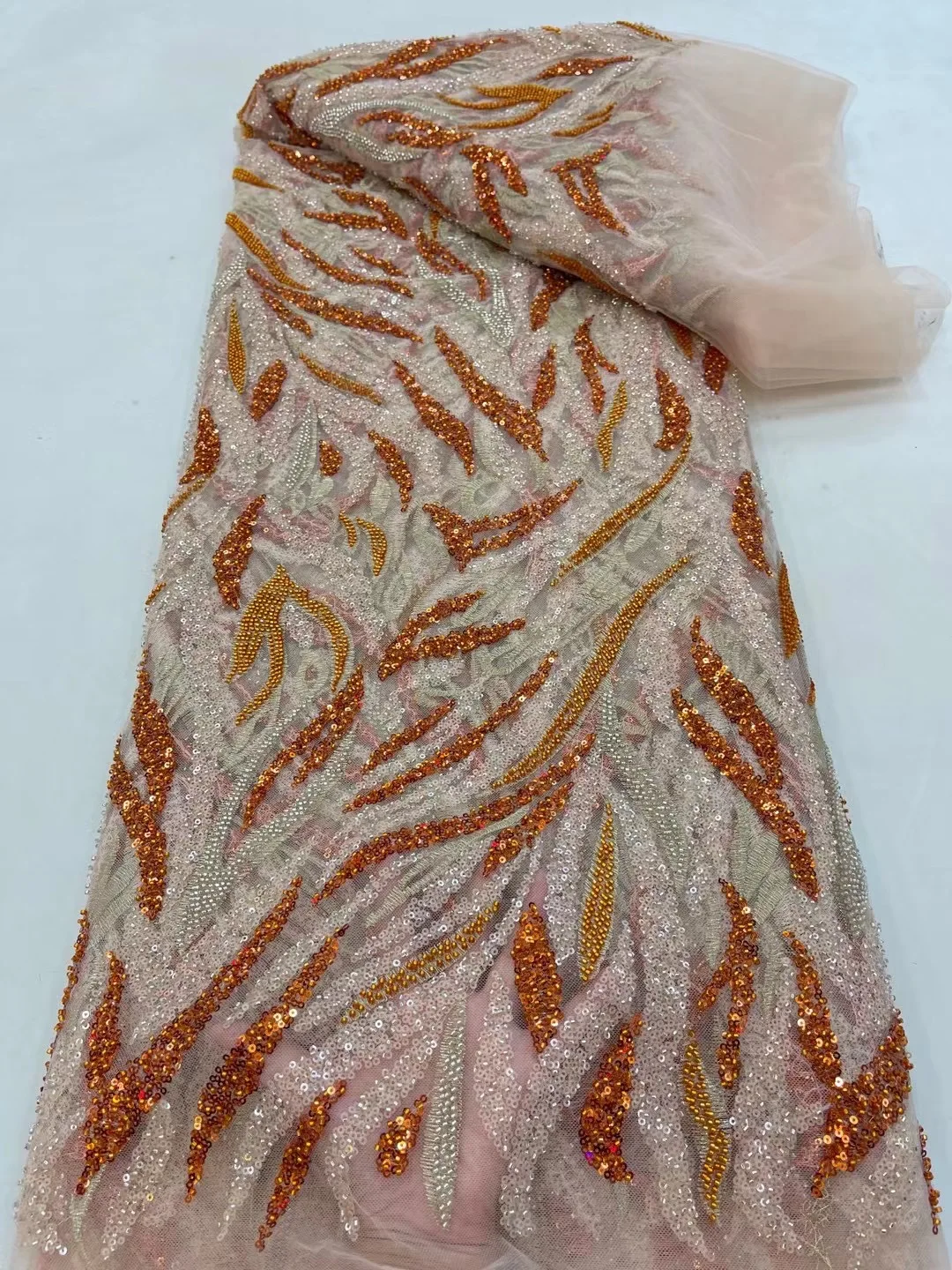 

Handmade African Groom Sequins Lace Fabric 2023 High Quality Heavy Beads Embroidery French Tulle Lace Nigerian Wedding Dress Sew