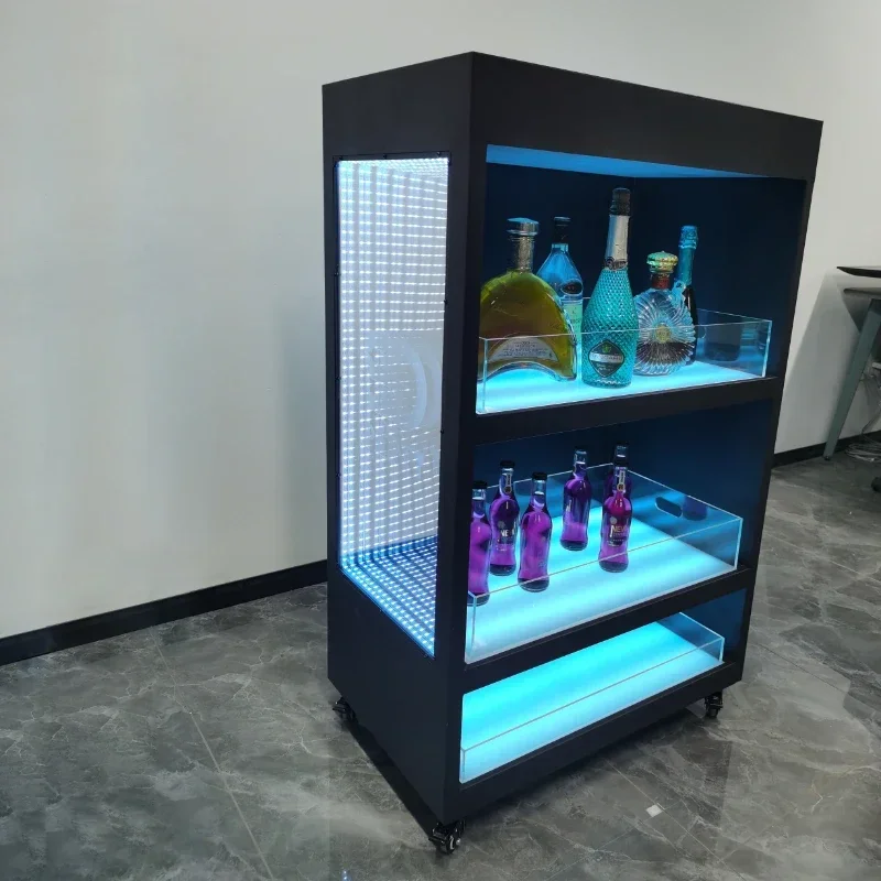 Custom Logo Bar KTV Night Club Nightclub 3 Tier Mobile Champagne Glass Red Display LED Wine Cooler Cabinet