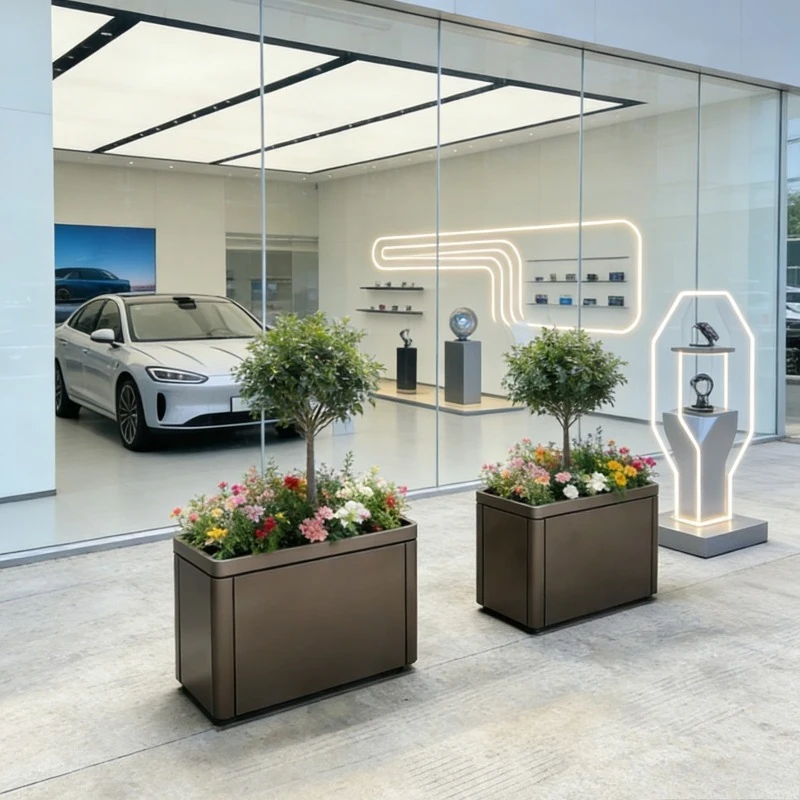 Outdoor stainless steel flower box combination commercial street square planting box flower bed decorative flower pot rack
