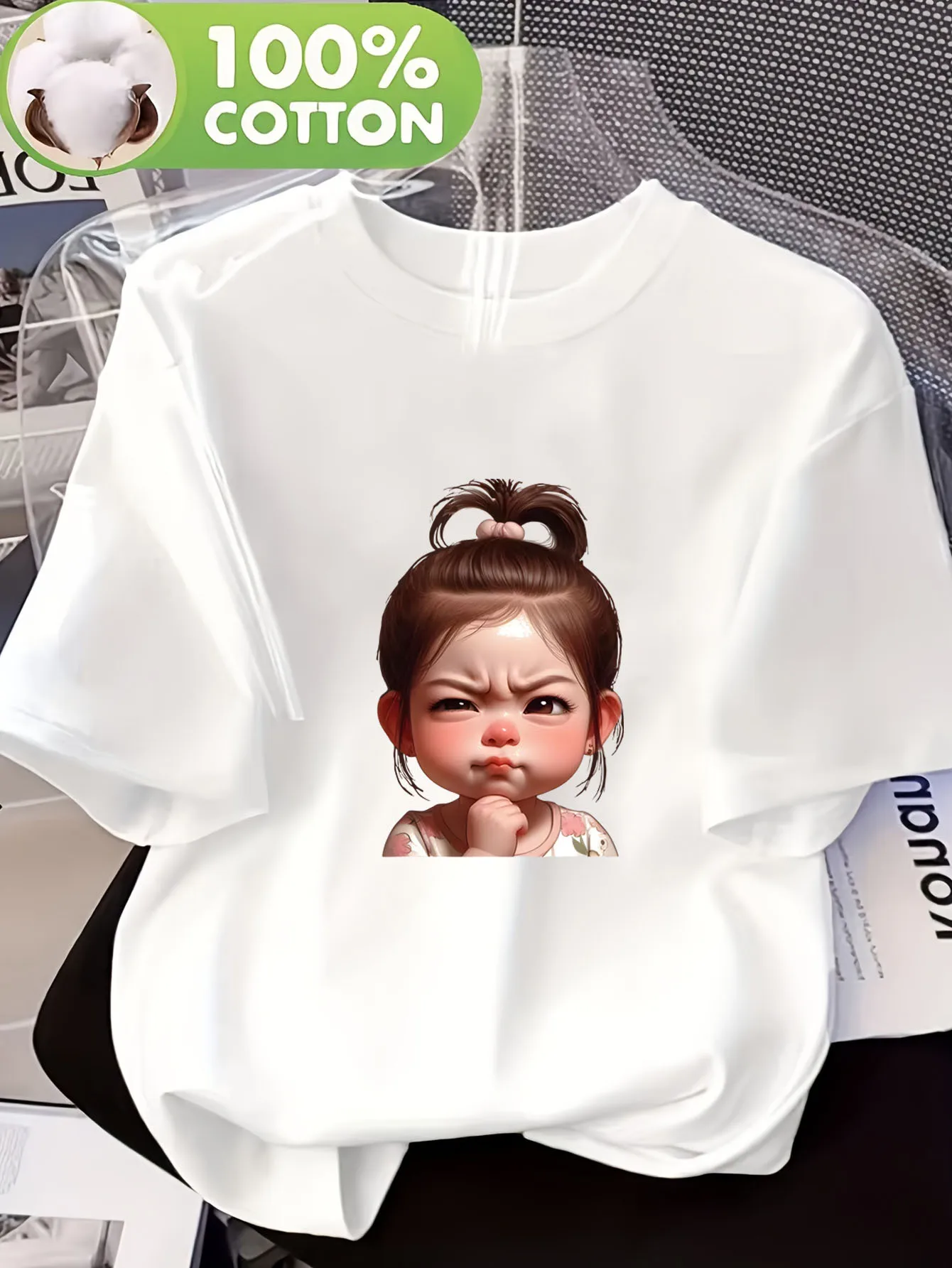 Ladies' Maruko Head Inflatable Cute Baby Cartoon T-shirt Breathable Casual Style T-shirt Soft Cute and Funny Girl Style Clothing