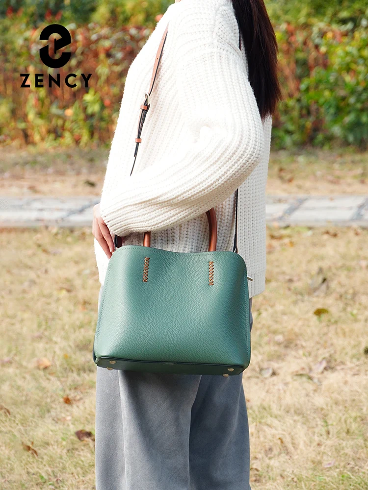 Zency Women's Genuine Leather Shopper Bag Designer Shoulder Bags Handbag Large Bucket Bag Tote Cross body 2025 Bolso De Mujer