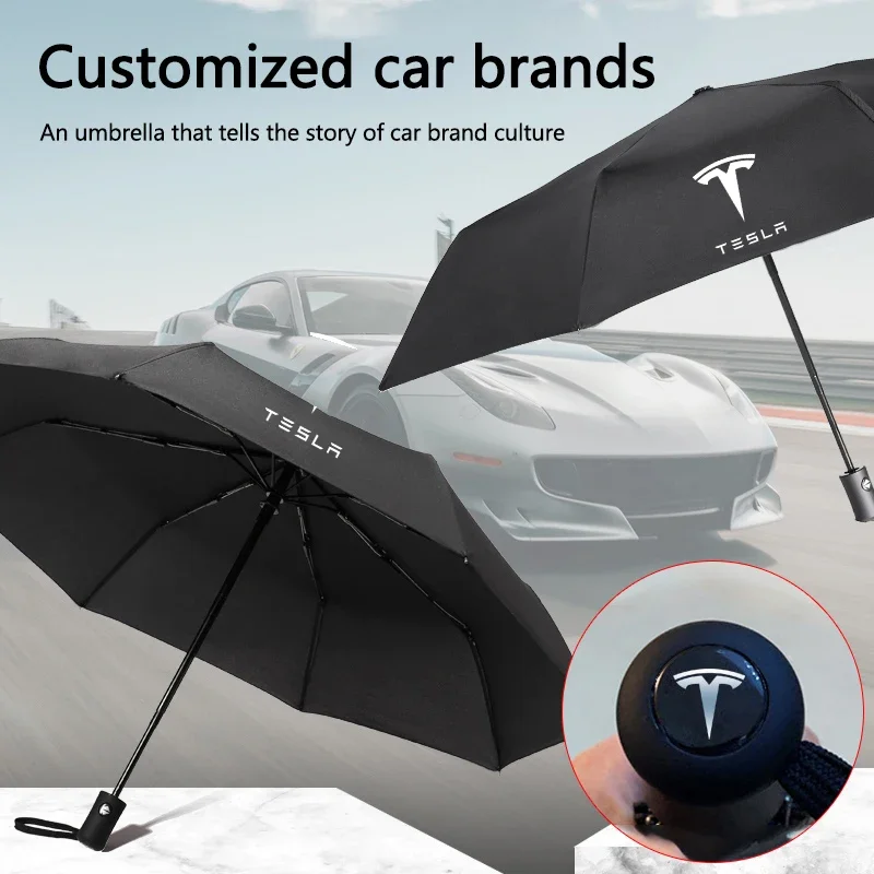 Car Automatic Folding Umbrella Portable Automatic Sunshade for Tesla Emblem Model S X 3 Roadster Cybertuck Auto Accessories
