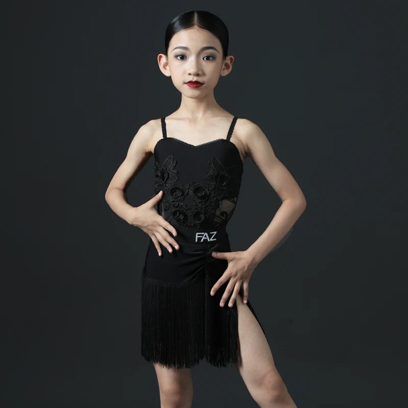 

Summer girls Latin dance costumes children's practice performance two-piece performance costumes Latin tassel practice costumes