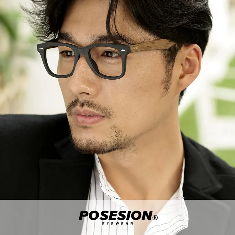 HDCRAFTER Glasses Frame for Custom Optical Prescription Glasses Clear Lenses Man Classic large Wooden full-rim Frame Myopia