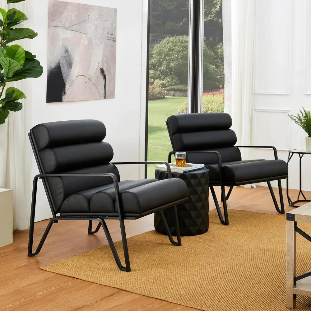 Living Room Chairs Set of 2 Mid-Century Reading Armchair for Living Room, Metal Frame with V-Leg Design & Soft Cushion