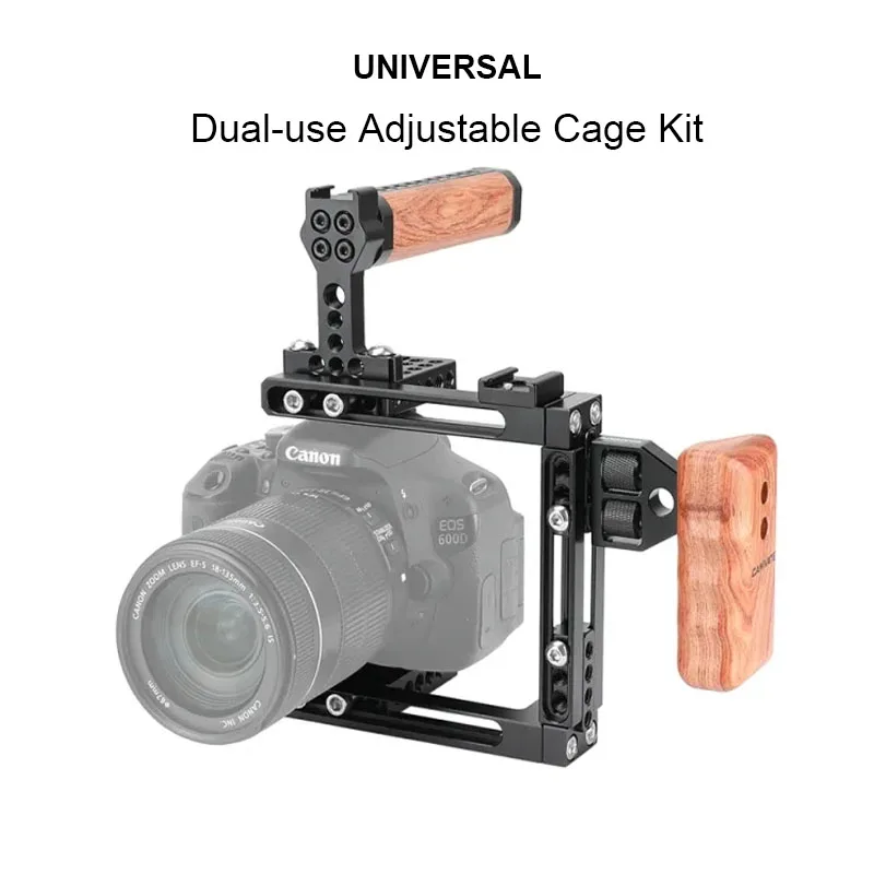 CAMVATE Universal Camera Dual-use Hight Adjustable Cage Kit With Top Cheese Handgrips and Side Wooden Handgrips Camera Cage