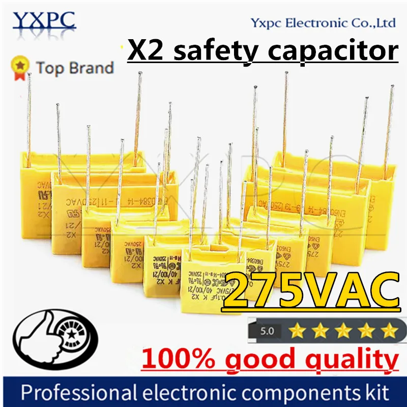 10pcs 275VAC X2 safety Polypropylene film capacitor 1uF 1.2uF 1.5uF 2uF 2.2uF 3.3uF 0.1uF 0.22uF 0.33uF 0.47uF 0.68uF 1nF 2.2nF