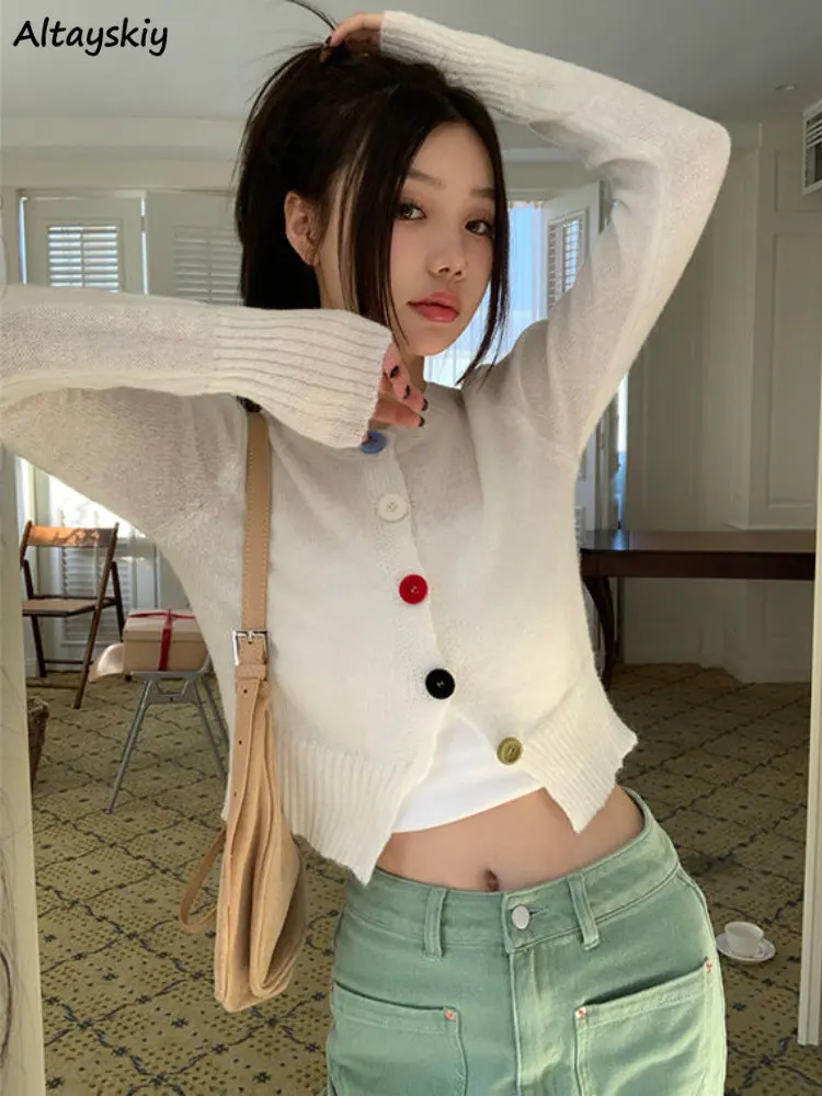 

Knitted Cardigans Women Solid Cozy Slim Casual All-match Lazy Sun-proof Fashion Button Spring New Streetwear Crop Korean Style