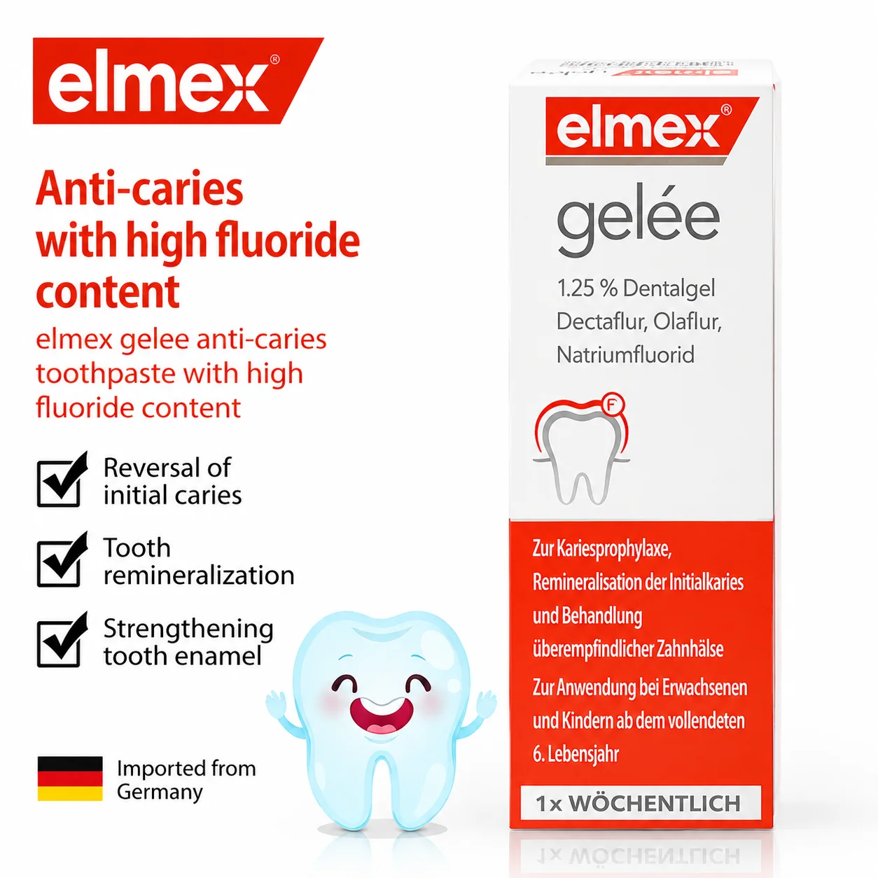 Elmex Gelee Gel Fluor Dental 25g Caries Protection High Fluoride Teeth Whitening Protection Enamel Remineralization Imported