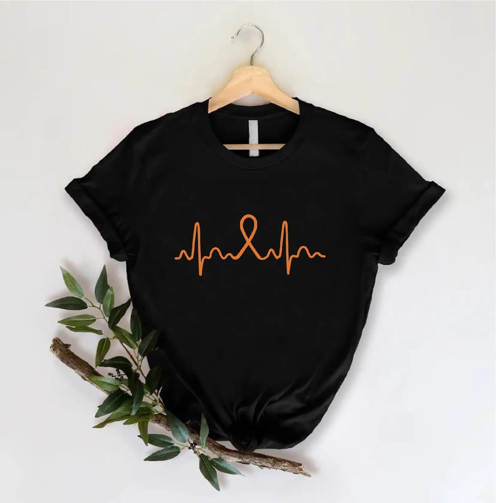 Leukemia Orange Ribbon Symbol Cancer Awareness T Shirt Support Pulse Design for