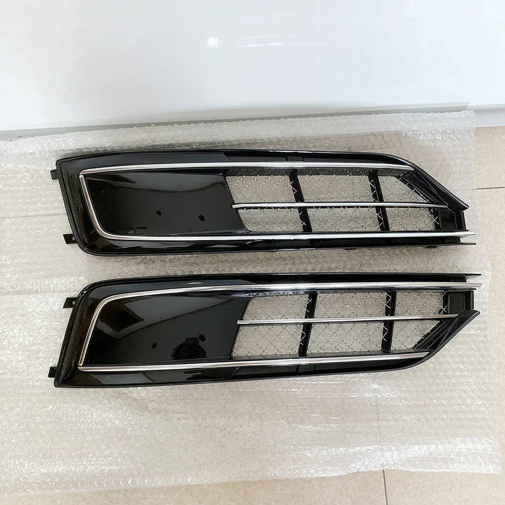 2 PCS Left & Right Car Front Bumper Hole Grills Fog Lamp Grills ABS Chrome Line Fits For Audi A8 2015 2016 2017 W12 Style