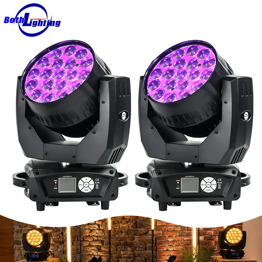2PCS Aura 19x15W Led Wash Zoom RGBW Moving Head Light Zoom Wash Moving Head Stage Lights