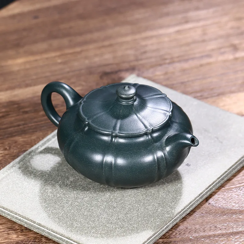 Dropshipping Yixing Pure Handmade Original Ore Purple Clay Teapot Ribbed Pattern High-End Tea Set With Diamond Flower Flat Jade