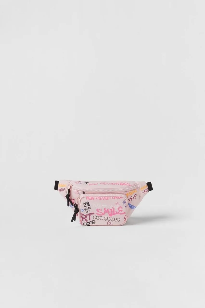 Sac à bandoulière avec lettres roses graffiti pour enfants, sac de taille pour filles, sac de poitrine pour enfants, mode populaire pour bébé fille,