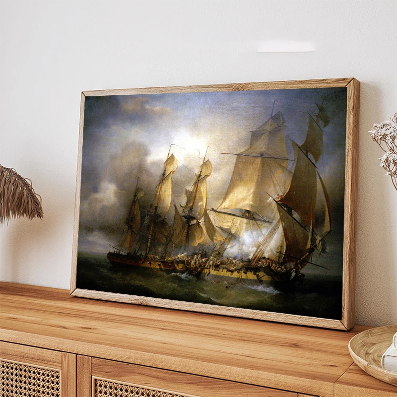 Vintage Sailing Sailboat Scenery Poster Sea Battle Painting The Battle of Trafalgar Canvas Painting Art Picture Room Home Decor