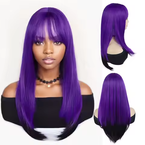 Synthetic Long Purple Wig for Women Girls Kids Halloween Costume Wigs Curly Hair Wavy Descend Cosplay Anime Movie Musicals Wig