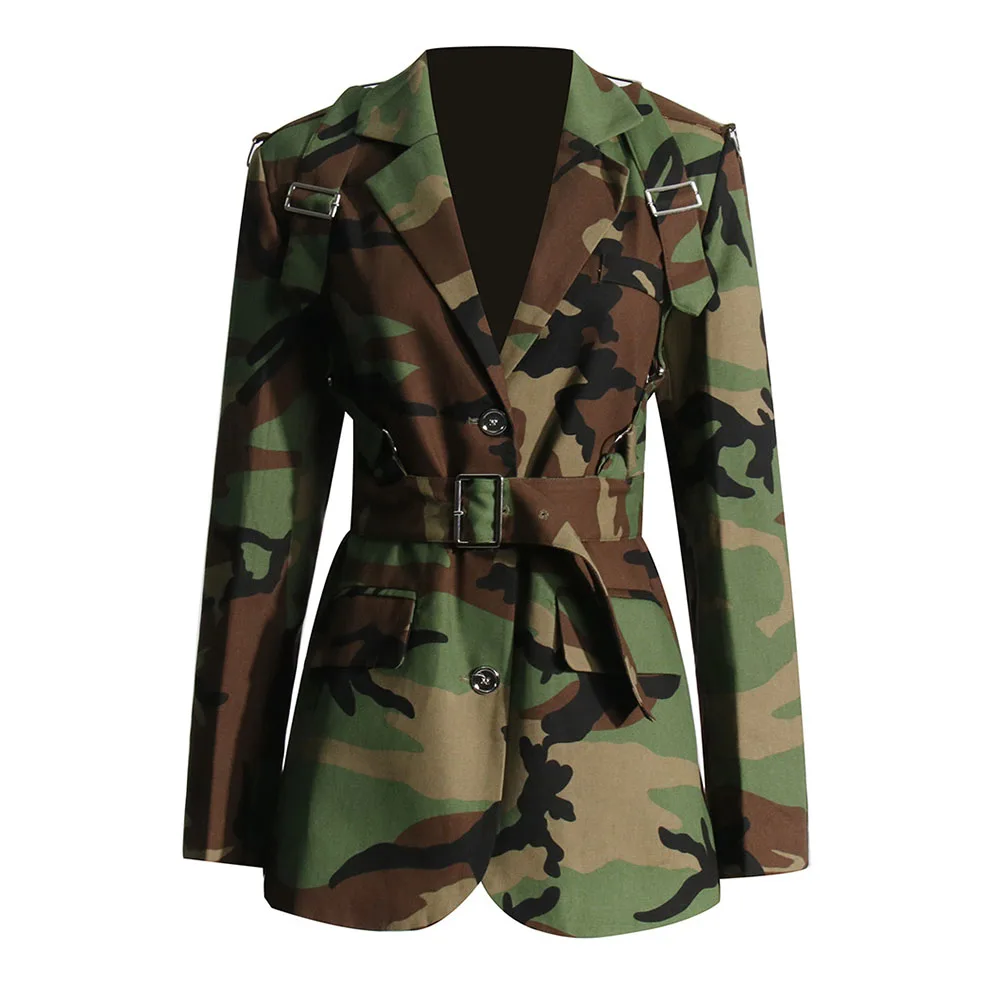 

Ln Spring And Autumn,The New Street Hipster Camouflage Printed Suit Ladies Have A slim Waist And A Long-sleeved Suit Jacket Tide