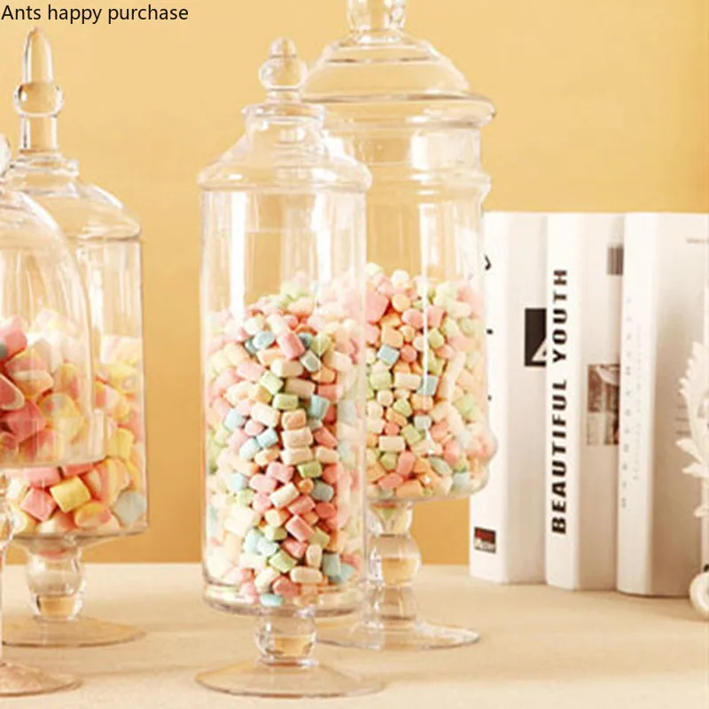 

European Transparent Glass Storage Tank with Lid Household Glass Candy Jar Decorative Wedding Banquet Decorative Candy Bottle