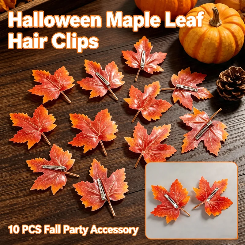 10 Charming Maple Leaf Hair Clips - Cute Flower Side Clips for Autumn Wear as Halloween Gifts for Her/His Gift