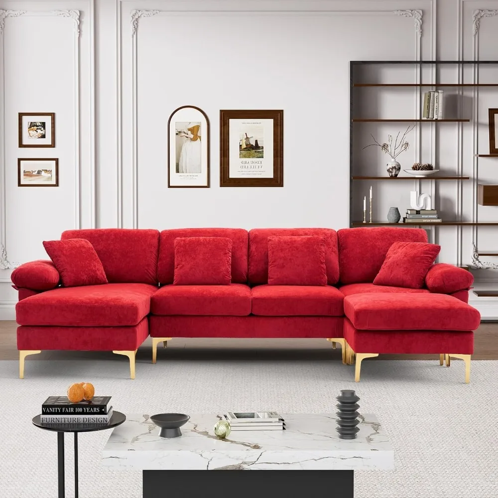 

U Shaped Sectional Sofa Couch, 114" Convertible L Shaped Sofa with Chaise Lounge & Ottoman, Modern Oversized, Customized