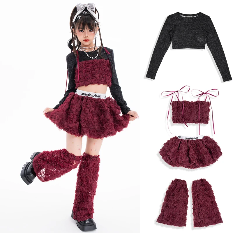 子供向けグループパフォーマンスk-pop衣装-ガールズジャズダンス衣装-ステージストリートウェア-キッズヒップホップダンスコスチューム