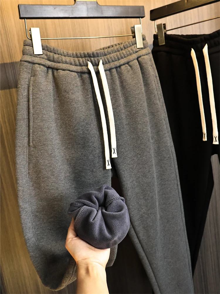 

Thiened Fce Men's Casual Pants Autumn Winter Basic Match All Pure Color Leisure Trousers Faionable Urban Sle Youth