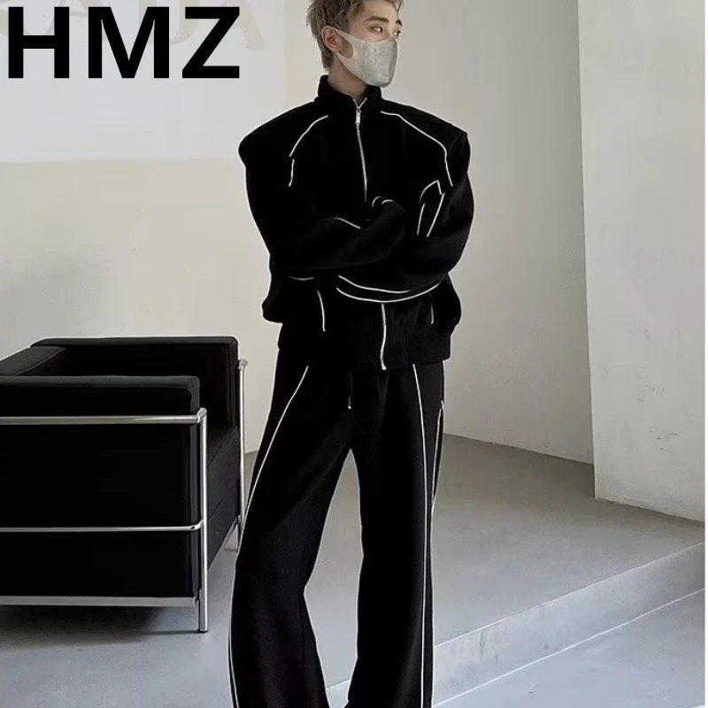 HMZ New Trend Men Sport Sets Casuals Sweat Suit Solid Color Sweatshirt Fashion Male Leisure Suit Hip Hop Oversized Casual Suits